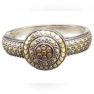 New Two Tone Dot Disc Nuansa 8.3" Cuff
Bracelet Silver Gold Plate Hinged Round